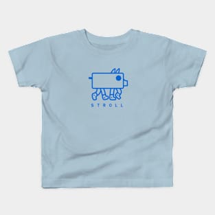 Minimalist, geometric design of a cute weird pig in blue ink Kids T-Shirt